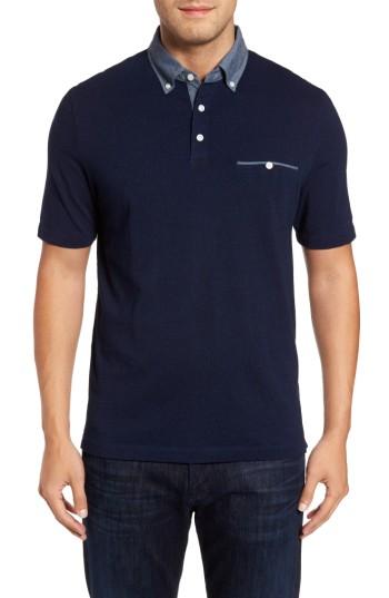 Men's Thomas Dean Denim Trim Jersey Polo, Size - Blue