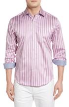 Men's Bugatchi Shaped Fit Stripe Sport Shirt, Size - Pink