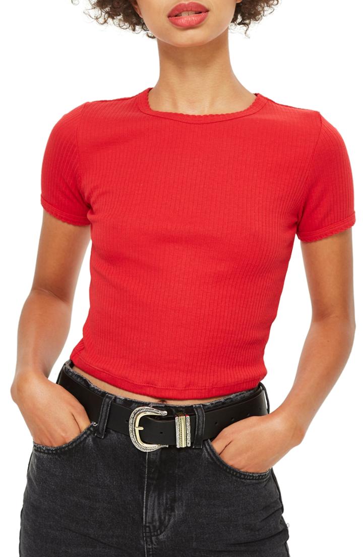 Women's Topshop Scallop Edge Tee Us (fits Like 6-8) - Red