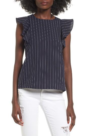 Women's J.o.a. Pinstripe Ruffle Sleeve Top - Blue