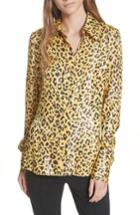 Women's Dvf Leopard Print Silk & Metallic Shirt - Yellow