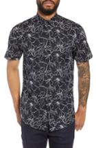 Men's Calibrate Trim Fit Hibiscus Print Sport Shirt - Black