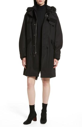 Women's Helmut Lang Re-edition Genuine Kalgan Shearling Trim & Genuine Goat Hair Lining Hooded Parka - Black