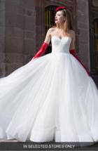 Women's Watters Caerwyn Silk Lace & Dotted Tulle Strapless Ballgown, Size - Ivory