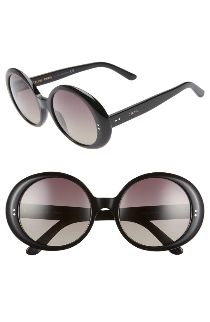 Women's Celine 57mm Gradient Round Sunglasses - Black/ Gradient Brown