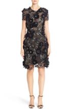 Women's Marchesa Cap Sleeve Tulle Dress With 3d Floral Embellishments
