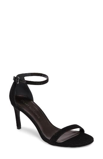 Women's Stuart Weitzman 'nunaked' Leather Ankle Strap Sandal .5 M - Black