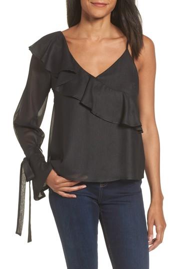 Women's Ruffle One-shoulder Blouse - Black