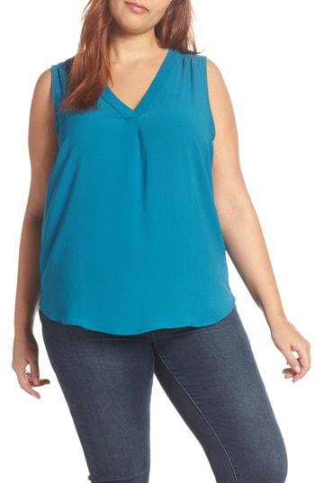 Women's Gibson Stretch Crepe Split Neck Sleeveless Blouse, Size - Blue/green