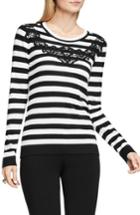 Petite Women's Vince Camuto Lace Trim Stripe Sweater P - Black