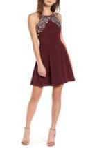 Women's Speechless Crystal Halter Dress - Burgundy