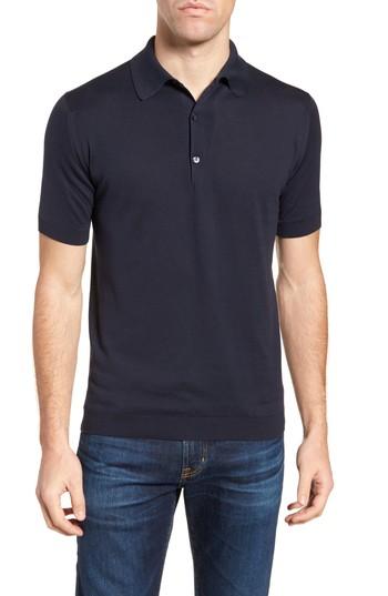 Men's John Smedley Jersey Polo - Blue