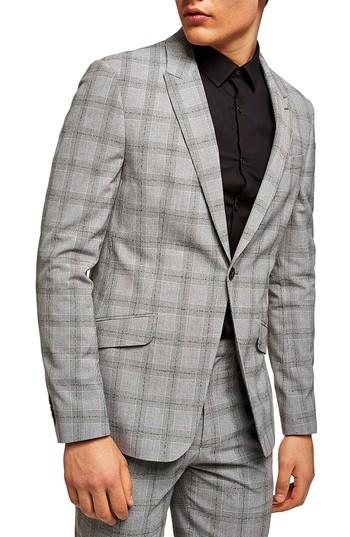 Men's Topman Check Suit Jacket R - Black
