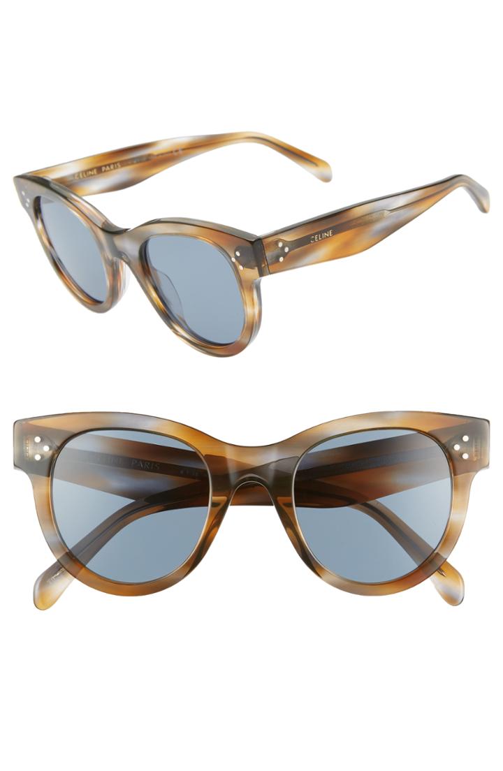 Women's Celine 48mm Cat Eye Sunglasses - Striped Havana/ Blue