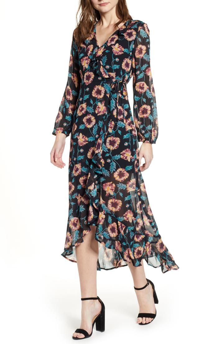 Women's Band Of Gypsies Reese Floral Print Midi Dress