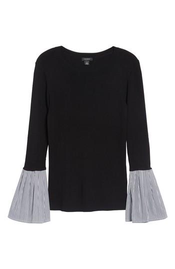Petite Women's Halogen Poplin Bell Cuff Sweater, Size P - Black