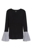Petite Women's Halogen Poplin Bell Cuff Sweater, Size P - Black