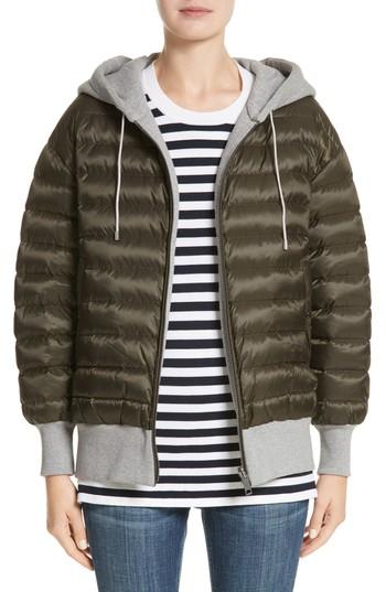 Women's Burberry Langleigh Reversible Down Hooded Bomber Jacket, Size - Green