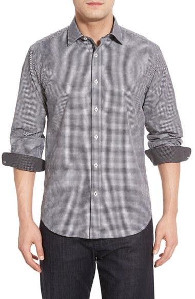 Men's Bugatchi Classic Fit Check Sport Shirt - Black