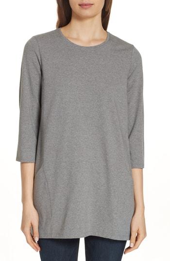 Women's Eileen Fisher Crewneck Organic Cotton Tunic, Size - Grey