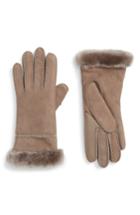 Women's Ugg Seamed Touchscreen Compatible Gloves With Genuine Shearling Trim - Grey