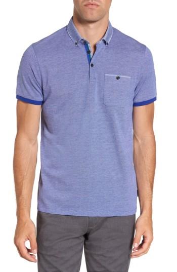 Men's Ted Baker London Leeds Oxford Modern Slim Fit Polo (m) - Blue