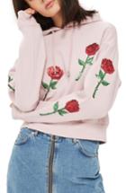 Women's Topshop Sequin Rose Applique Hoodie Us (fits Like 0-2) - Pink