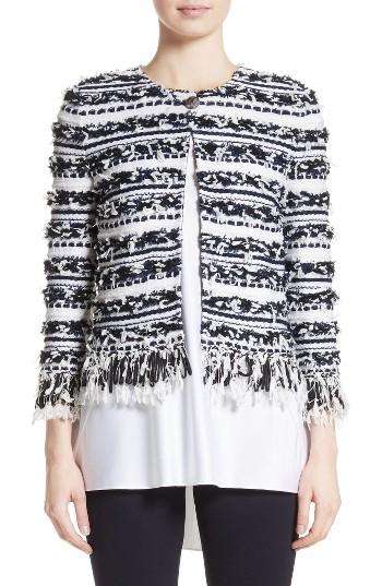 Women's St. John Collection Adel Stripe Fringe Jacket, Size - Blue