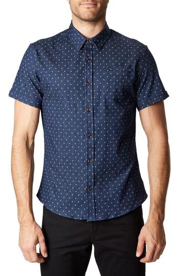 Men's 7 Diamonds Best Of Times Trim Fit Short Sleeve Sport Shirt - Blue