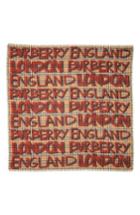Women's Burberry Marker Text Check Print Wool & Silk Scarf, Size - Red