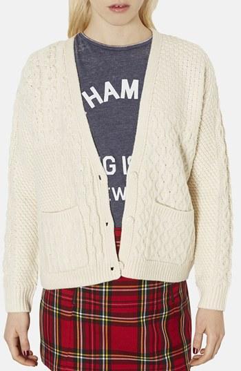 Topshop Mixed Knit Cardigan White