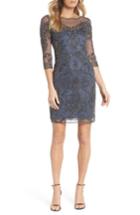 Women's Pisarro Nights Beaded Illusion Mesh Sheath Dress - Grey