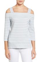 Women's Kut From The Kloth Fridi Texture Stripe Cold Shoulder Top