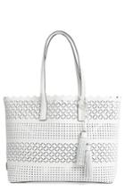 Milly Laser Perforated Leather Tote - White
