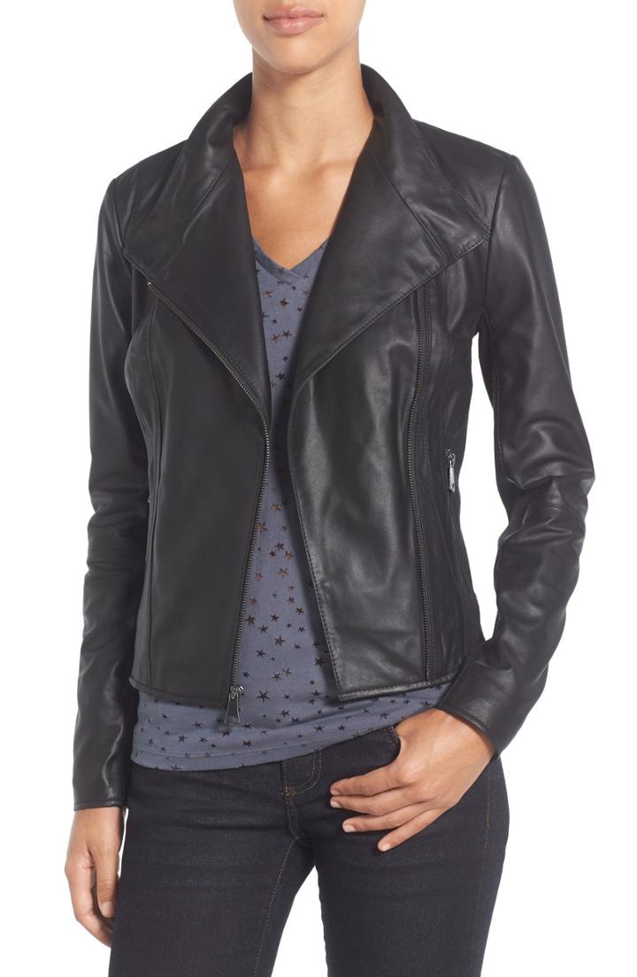 Women's Marc New York By Andrew Marc Felix Stand Collar Leather Jacket - Black