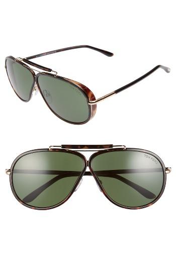 Men's Tom Ford Cedric 65mm Aviator Sunglasses - Dark Havana / Green