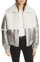 Women's Lamarque Leather Flight Jacket With Removable Genuine Shearling Collar - Brown