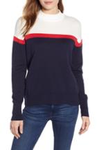 Women's Velvet By Graham & Spencer Stripe Mock Neck Cotton & Cashmere Sweater - Blue