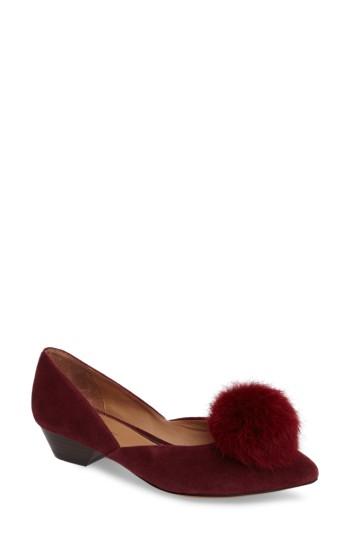Women's Linea Paolo Camille Pump With Genuine Rabbit Fur Pom .5 M - Burgundy