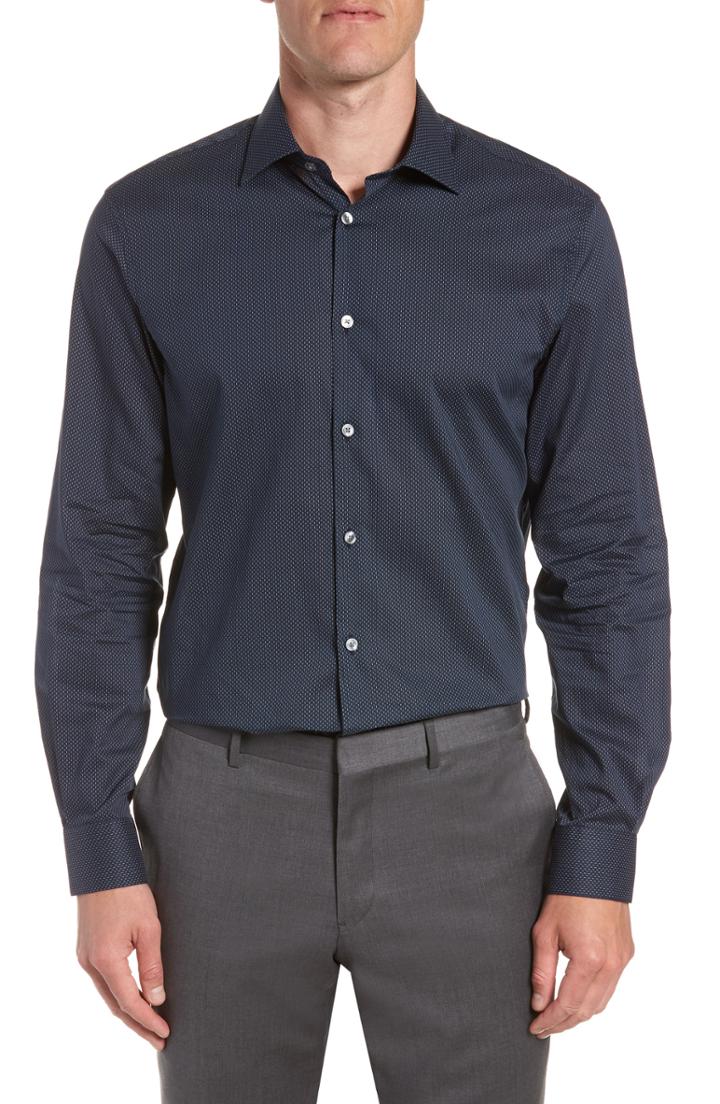 Men's John Varvatos Star Usa Regular Fit Dot Dress Shirt .5l - Blue