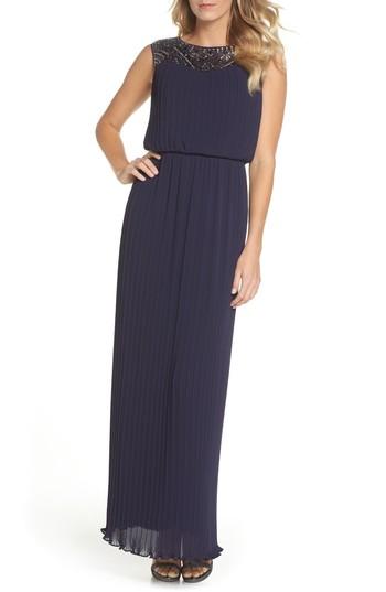 Women's Alex Evenings Sleeveless Micropleated Gown - Blue