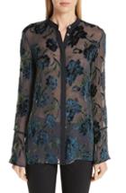 Women's Lafayette 148 New York Nicolette Velvet Devore Blouse - Blue