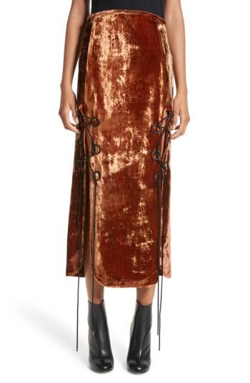 Women's Ellery The Blues Lace Up Crushed Velvet Midi Skirt Us / 8 Au - Orange