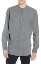 Men's French Connection Slim Fit Band Collar Denim Shirt, Size - Grey