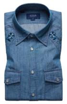 Men's Eton Slim Fit Embroidered Denim Shirt - Blue