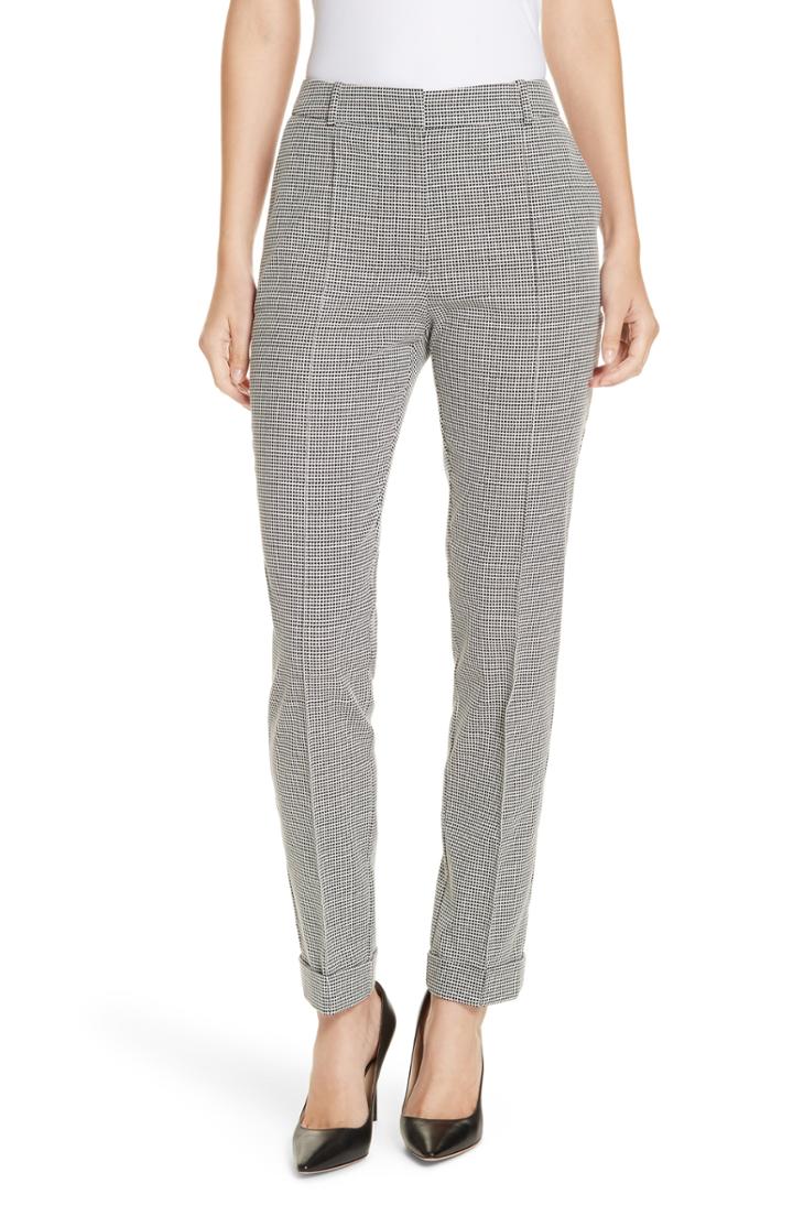 Women's Boss Acrila Check Jacquard Straight Leg Trousers - Blue