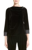 Women's Armani Collezioni Satin Trim Stretch Velvet Top Us / 40 It - Black