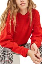 Women's Topshop Pleat Sleeve Sweater Us (fits Like 0) - Red