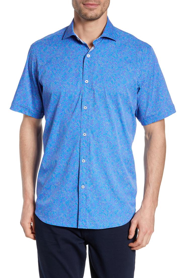 Men's Bugatchi Classic Fit Performance Sport Shirt - Blue