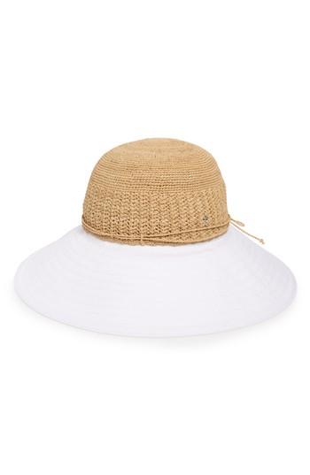 Women's Helen Kaminski Raffia & Cotton Packable Wide Brim Hat - Beige
